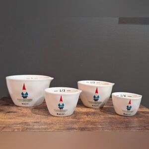 Rae Dunn White Ceramic Measuring Cups with Gnome Design